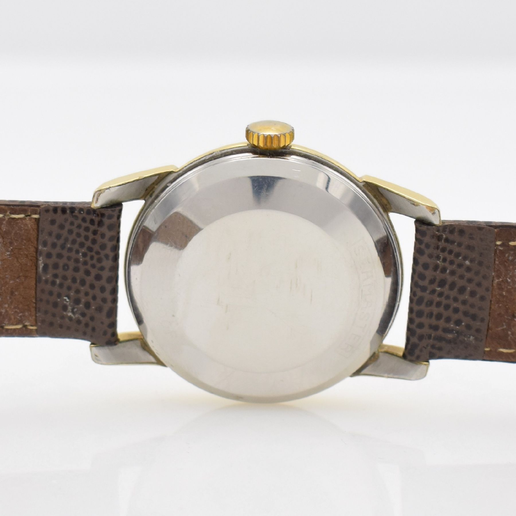 Detail d: OMEGA Herrenarmbanduhr Seamaster mit Goldhaube, Automatik, Ref. 2846-3SC, Schweiz um 1957, Edelstahlboden aufgedr., vers. orig. Zifferbl. m. aufgel. ...