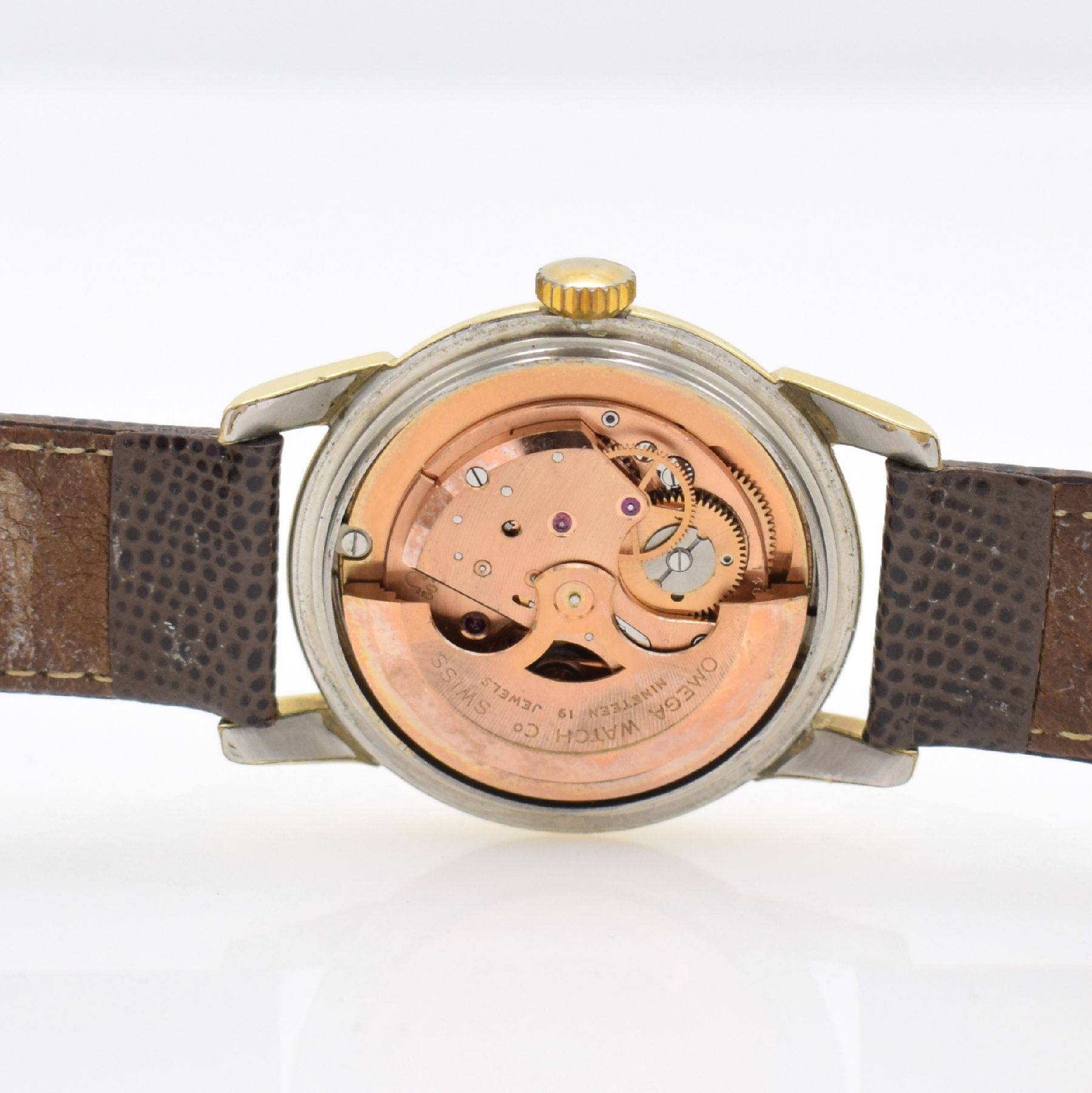 Detail e: OMEGA Herrenarmbanduhr Seamaster mit Goldhaube, Automatik, Ref. 2846-3SC, Schweiz um 1957, Edelstahlboden aufgedr., vers. orig. Zifferbl. m. aufgel. ...
