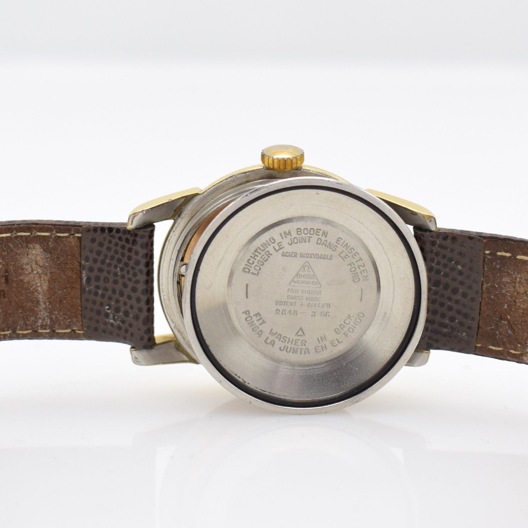 Detail g: OMEGA Herrenarmbanduhr Seamaster mit Goldhaube, Automatik, Ref. 2846-3SC, Schweiz um 1957, Edelstahlboden aufgedr., vers. orig. Zifferbl. m. aufgel. ...