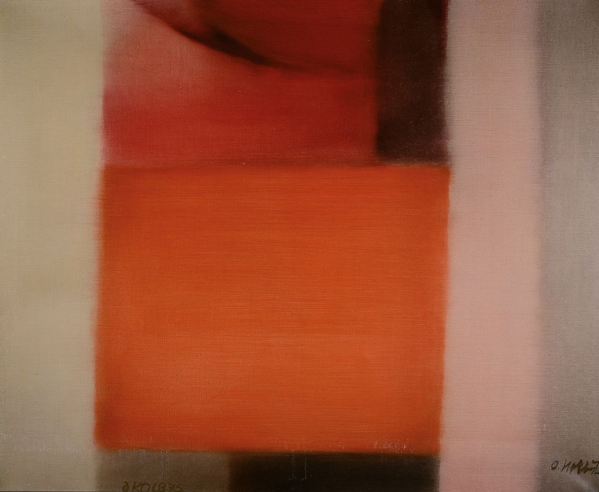 Oskar Kolb, Wiesbaden, Acryl/Lwd, "Maestoso", signiert, verso auf Klebeetikett bezeichnet, ca. 80 x 100 cm, Rahmen