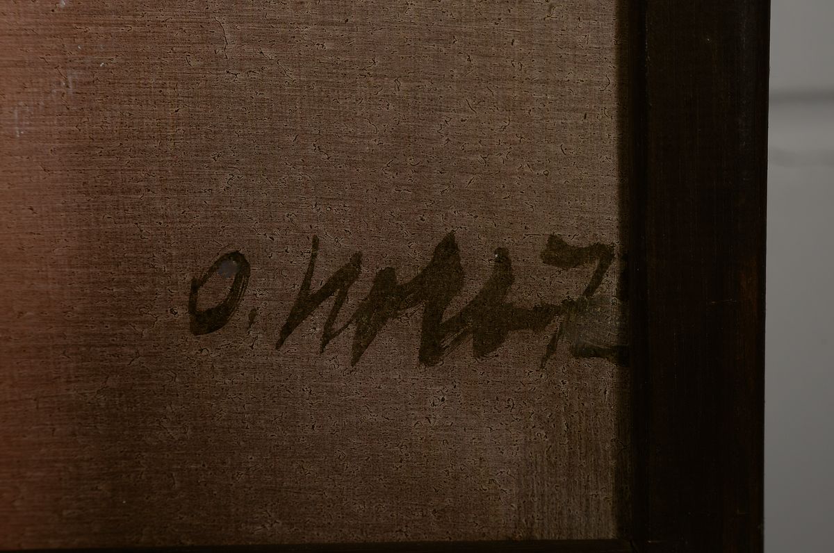 Detail a: Oskar Kolb, Wiesbaden, Acryl/Lwd, "Maestoso", signiert, verso auf Klebeetikett bezeichnet, ca. 80 x 100 cm, Rahmen