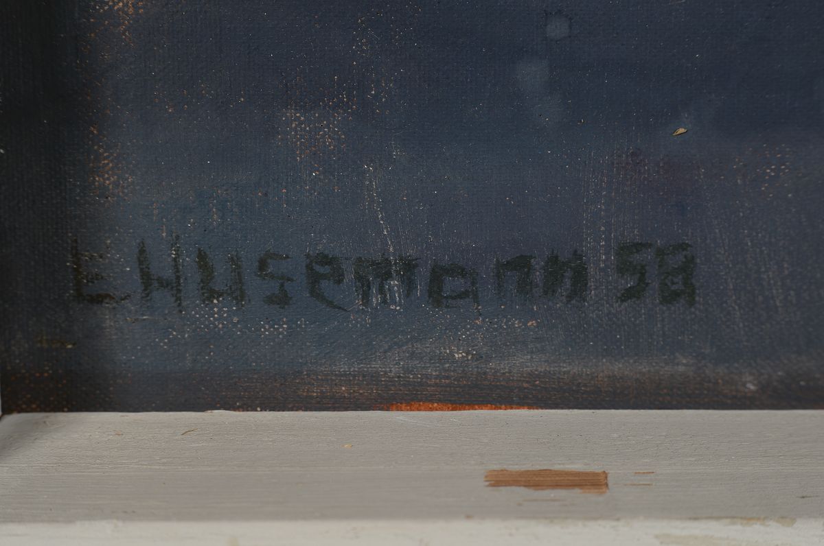 Detail a: Erich Husemann, 1928 Friedberg/Hessen - Trappstadt 2008, "Feierabend in der großen Stadt", Öl/Platte, signiert und datiert 58, 67 x 81cm, ...