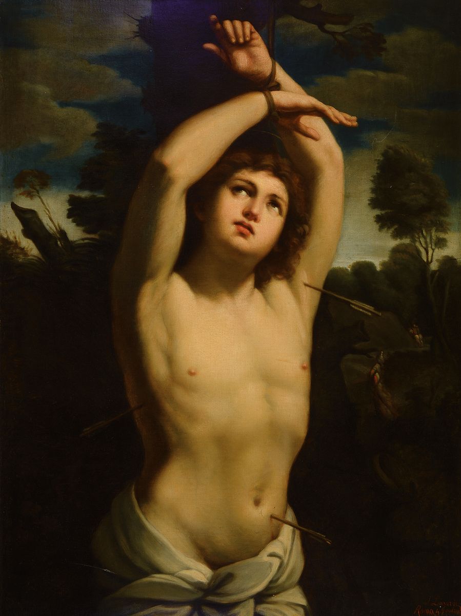 Kopie nach Guido Reni (1575-1642) aus dem 19. Jh., Hl. Sebastian, lasierende Malerei, doubliert, restauriert, l. Alterssp., ca. 100x75 cm, R. ca. ...