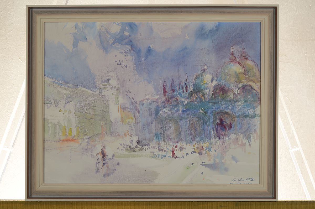 Detail k: Carolus Vocke, 1899 Heilbronn- 1979 Mannheim, Studium an den Akademien Stuttgart und Karlsruhe, hier: Markusplatz von Venedig, Aquarell auf Papier, ...