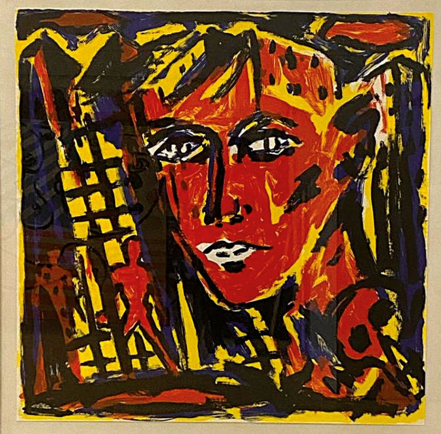 Helmut Middendorf, geb. 1953, abstrakte Komposition eines Porträts mit Aktdarstellung, mittig signiert und nummeriert 35/60, unter Glas gerahmt, ...