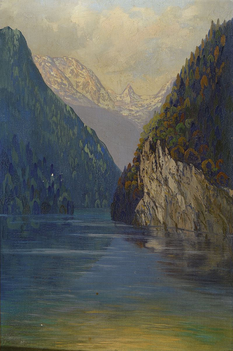 Detail b: Zuhr, ungedeuteter Künstler, um 1900, zwei Gebirgslandschaften mit Blick auf das Matterhorn, Öl/Lwd, beide signiert, ca. 54 x 37 cm, Rahmen l. ...