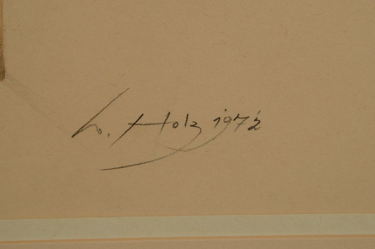 Detail a: Werner Holz, 1948-1991, Melancholie II, Bleistiftzeichnung, rechts unten signiert, datiert 1972, Passepartout, unter Glas gerahmt, ca. 43x51cm/69x78cm