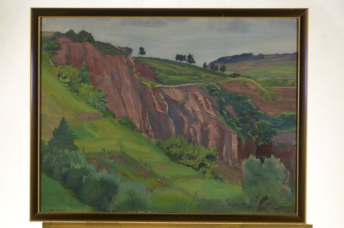 Detail k: Hermann Croissant, 1897-1963 Landau, Gouache auf Papier, re. unten signiert und mit Widmung, dat. 54, 56x75 cm