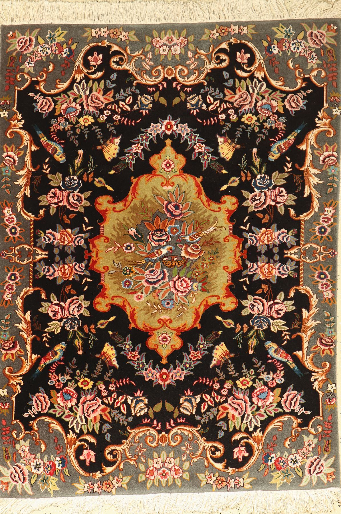 Täbriz fein, Persien, ca. 40 Jahre, Korkwolle mit Seide, ca. 140 x 100 cm, EHZ: 2-3