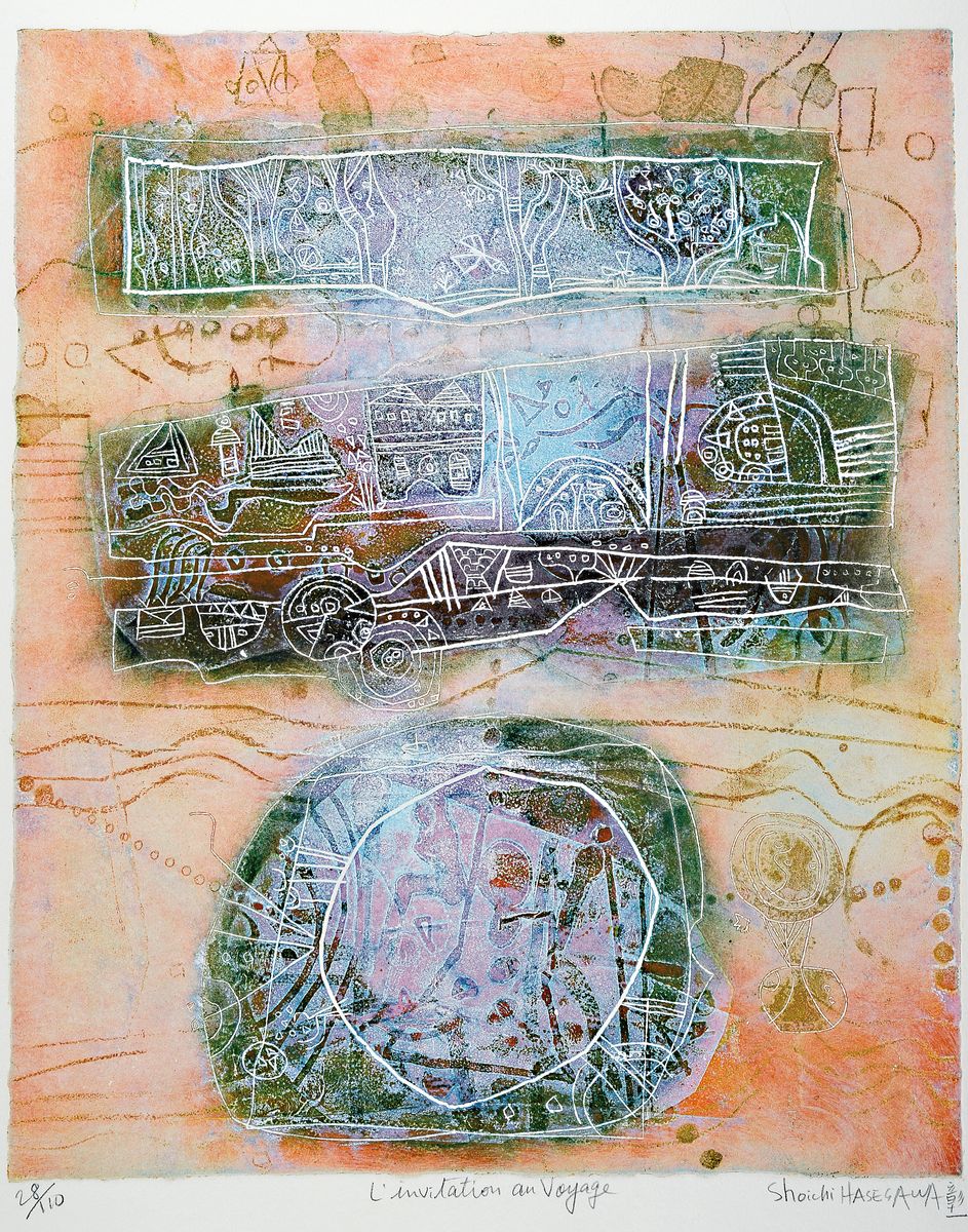 Shoichi Hasegawa, geb. 1929, "L´ínviation au voyage ", Farbradierung, num. 28/110, sign., ca. 57x75 cm