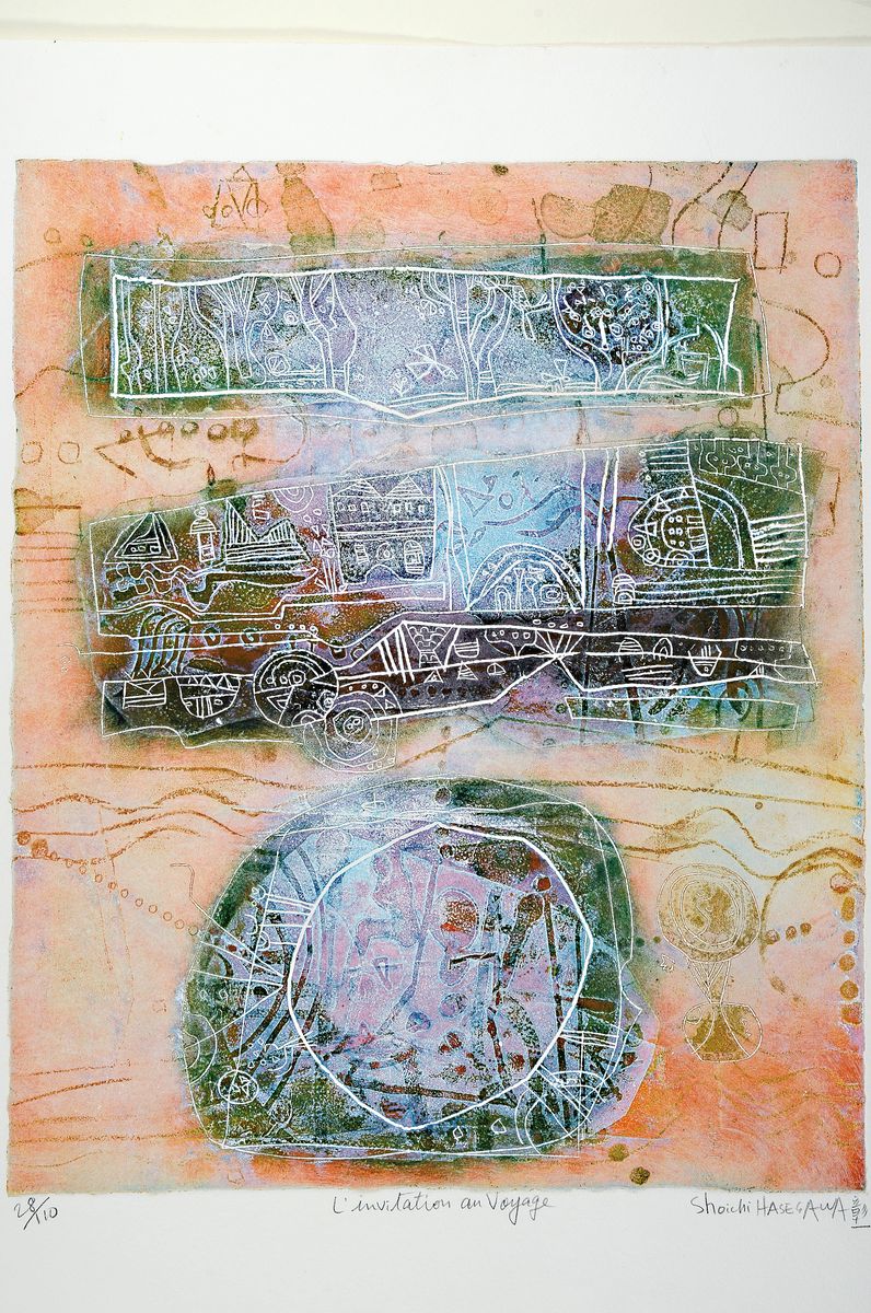 Detail k: Shoichi Hasegawa, geb. 1929, "L´ínviation au voyage ", Farbradierung, num. 28/110, sign., ca. 57x75 cm