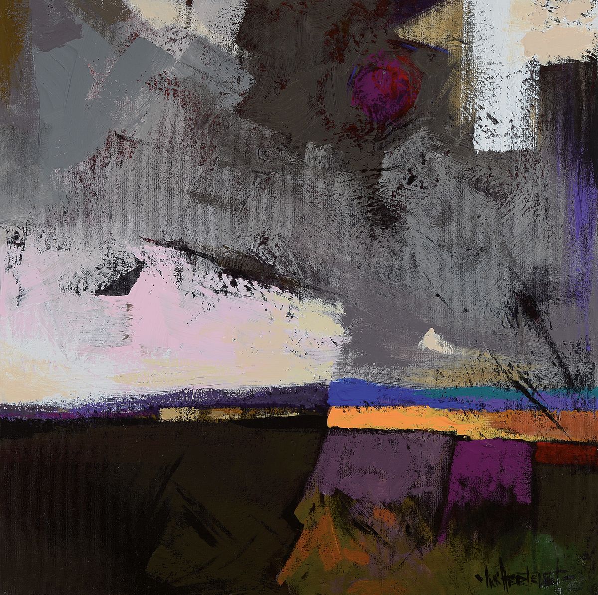 Detail b: Ian Hertslet, zeitgenössischer Künstler aus Johannisburg, geboren 1951, zwei abstrakte Landschaften, Acryl/Lwd, signiert, ca. 60 x 60 cm, ...