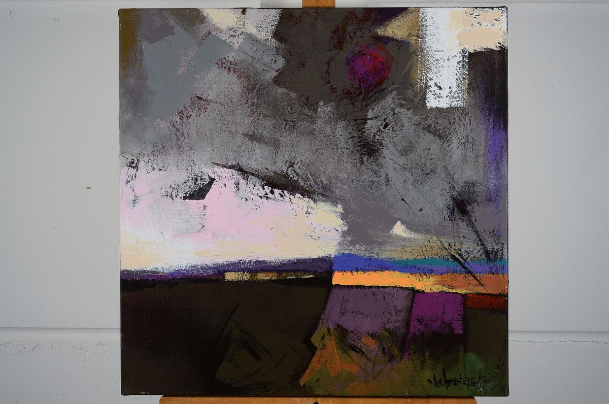 Detail m: Ian Hertslet, zeitgenössischer Künstler aus Johannisburg, geboren 1951, zwei abstrakte Landschaften, Acryl/Lwd, signiert, ca. 60 x 60 cm, ...