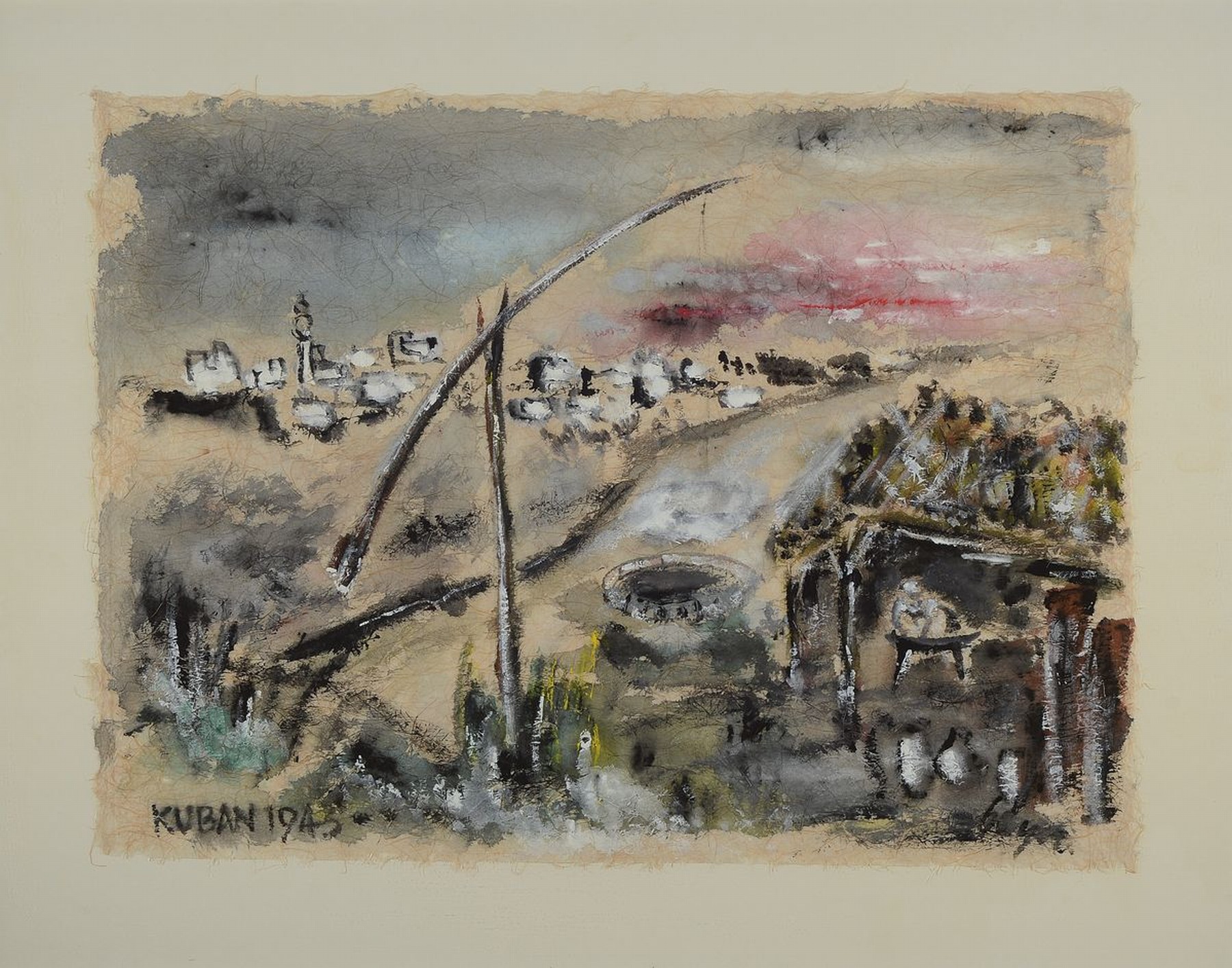 Bayer, Stadtbaurat aus Ludwigshafen am Rhein, zwei Gouachen, bet. Kuban 1945 und eine Stadtansicht mit Bar, beide signiert, ca. 60 x 47 cm unter ...