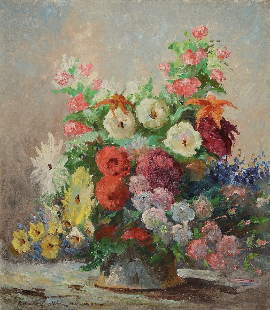 Randolf Wehn, Münchener Maler, Blumenstillleben, Öl/Lwd, re. unten signiert, 80 x 70 cm, Rahmen