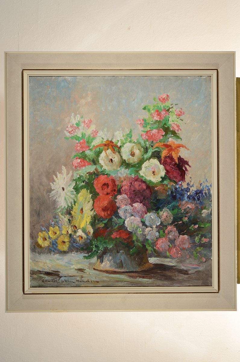 Detail k: Randolf Wehn, Münchener Maler, Blumenstillleben, Öl/Lwd, re. unten signiert, 80 x 70 cm, Rahmen