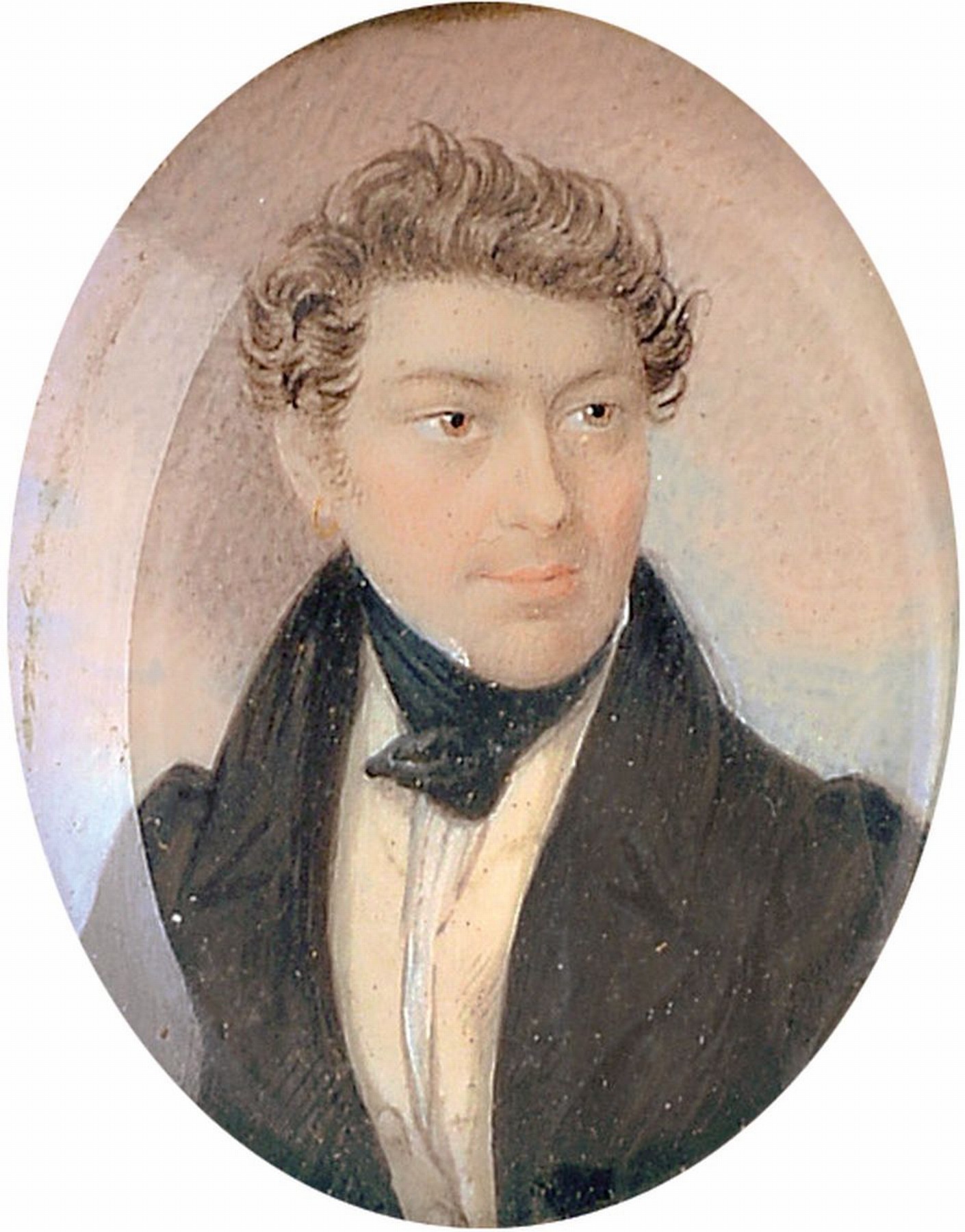 Miniaturmalerei, England, um 1840, Porträt eines Mannes, Gouache auf Elfenbein, im Oval ca. 6x4.5cm, R. ca. 25x23cm, Versand nur innerhalb der EU ...