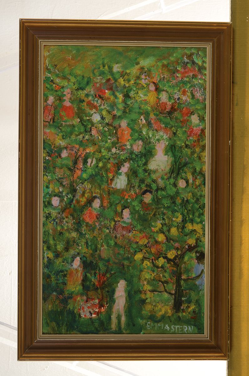 Detail k: Emma Stern, 1878 St.Wendel-1970 Paris, Bäume und Figuren, Öl/Lwd, rechts unten signiert, rückseitig nochmals signiert und dat. 1962, ca. 46x27cm, ...