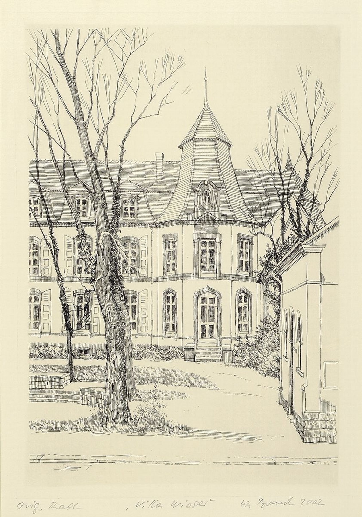 Detail g: Werner Brand, geb. 1933 Löbau, lebt und arbeitet in der Pfalz, 2 Radierungen: Villa Wieser, betitelt, signiert und dat. 2002, ca. 31x21cm, PP, ...
