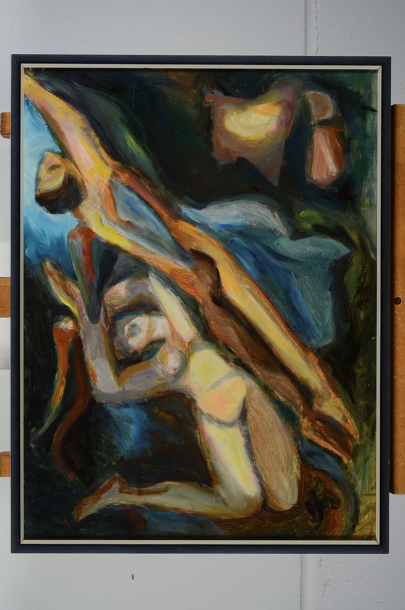 Detail k: Benno Huth, 1937 Sigmaringen-2020, Studium an der Akademie Karlsruhe u.a. bei Karl Hubbuch, hier: Figuren, Öl/Hartfaser, unsigniert, aus dem ...