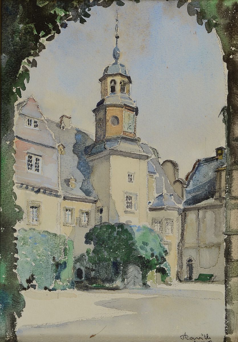 Unbekannter Aquarellist, deutsch, datiert (19)41, Der Schlosshof in Weilburg an der Lahn, Aquarell auf Papier, rechts unten signiert und dat., ca. ...