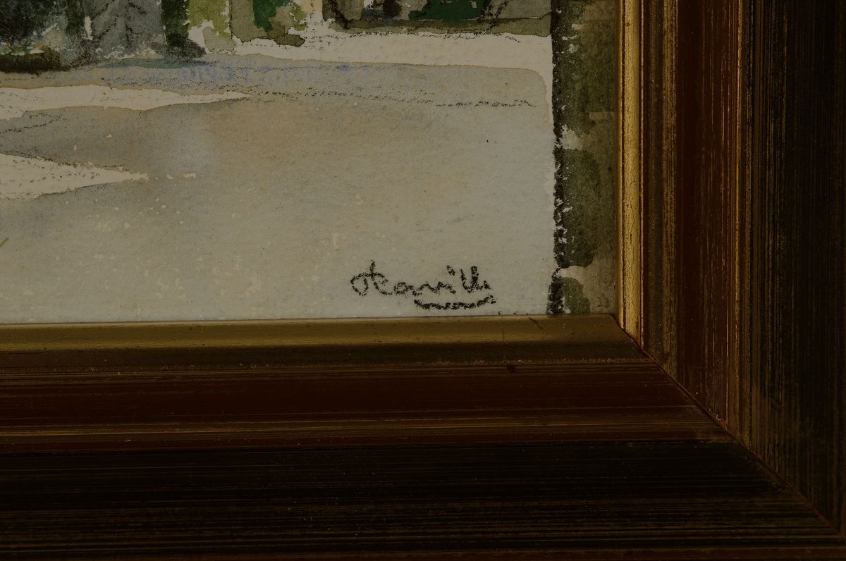 Detail a: Unbekannter Aquarellist, deutsch, datiert (19)41, Der Schlosshof in Weilburg an der Lahn, Aquarell auf Papier, rechts unten signiert und dat., ca. ...