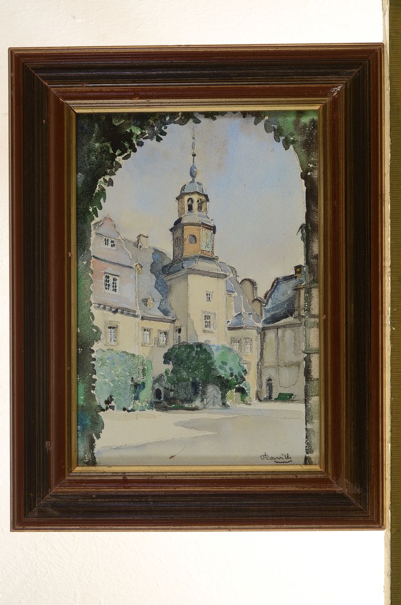 Detail k: Unbekannter Aquarellist, deutsch, datiert (19)41, Der Schlosshof in Weilburg an der Lahn, Aquarell auf Papier, rechts unten signiert und dat., ca. ...