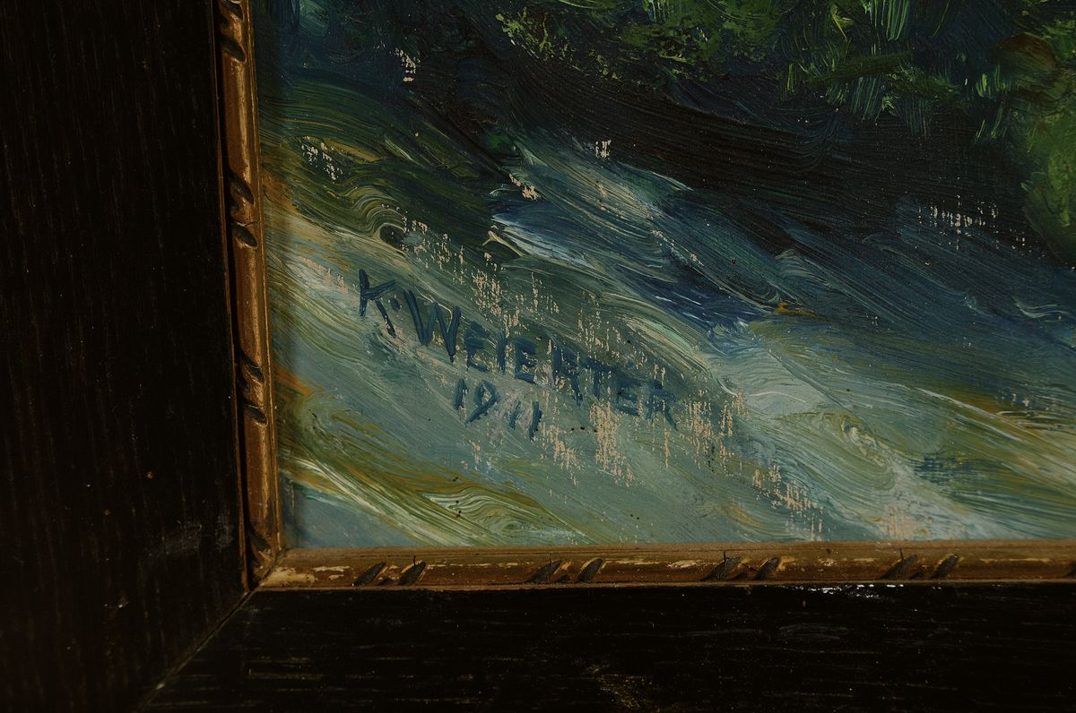 Detail a: Karl Weierter, geb. 1868 Idstein, Blick auf Schloß Idstein im Taunus, Öl/Malkarton, links unten signiert und dat. 1911, ca. 40x51cm, R. ca. 54x65cm