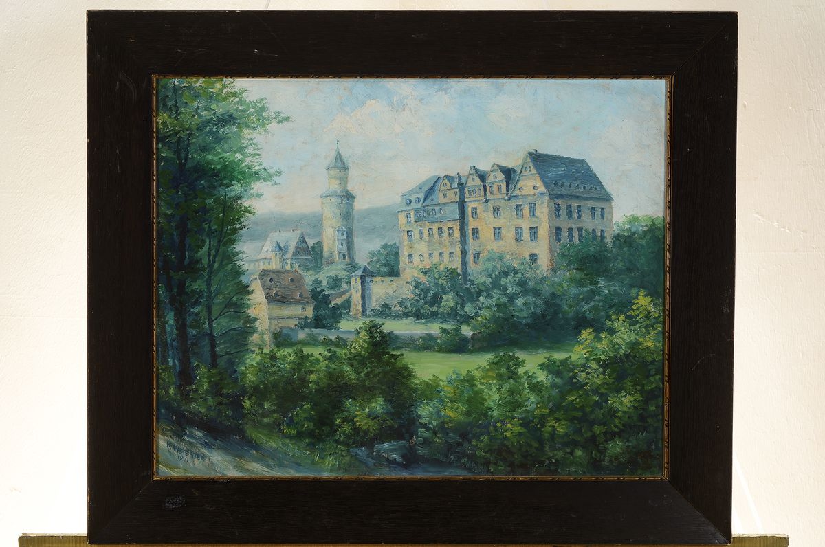 Detail k: Karl Weierter, geb. 1868 Idstein, Blick auf Schloß Idstein im Taunus, Öl/Malkarton, links unten signiert und dat. 1911, ca. 40x51cm, R. ca. 54x65cm