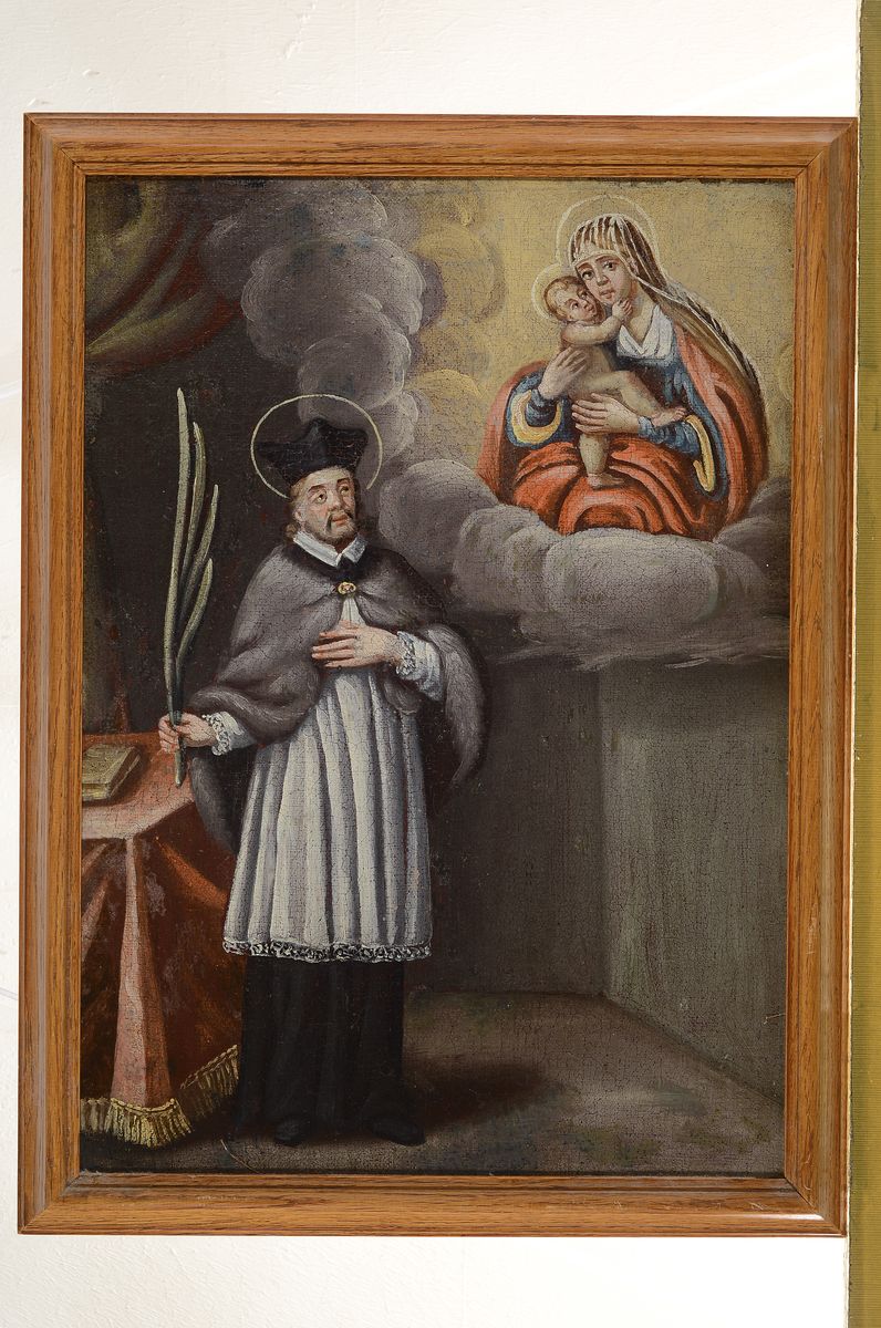 Detail k: Andachtsbild, süddeutsch, um 1780, Hl. Augustinus unter dem Gnadenbild von Maria mit dem Jesuskind, Öl/Lwd/Holz, ca. 55x40cm, R. ca. 62x45cm