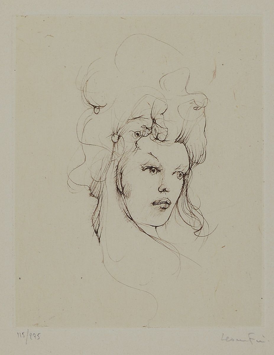 Detail a: Leonor Fini, 1907 Buenos Aires-1996 Paris, 2 Radierungen mit Frauenköpfen, beide handsigniert, 1x num. II/X, ca. 17x11.5cm, u.Gl., R. ca. 47x37cm; ...