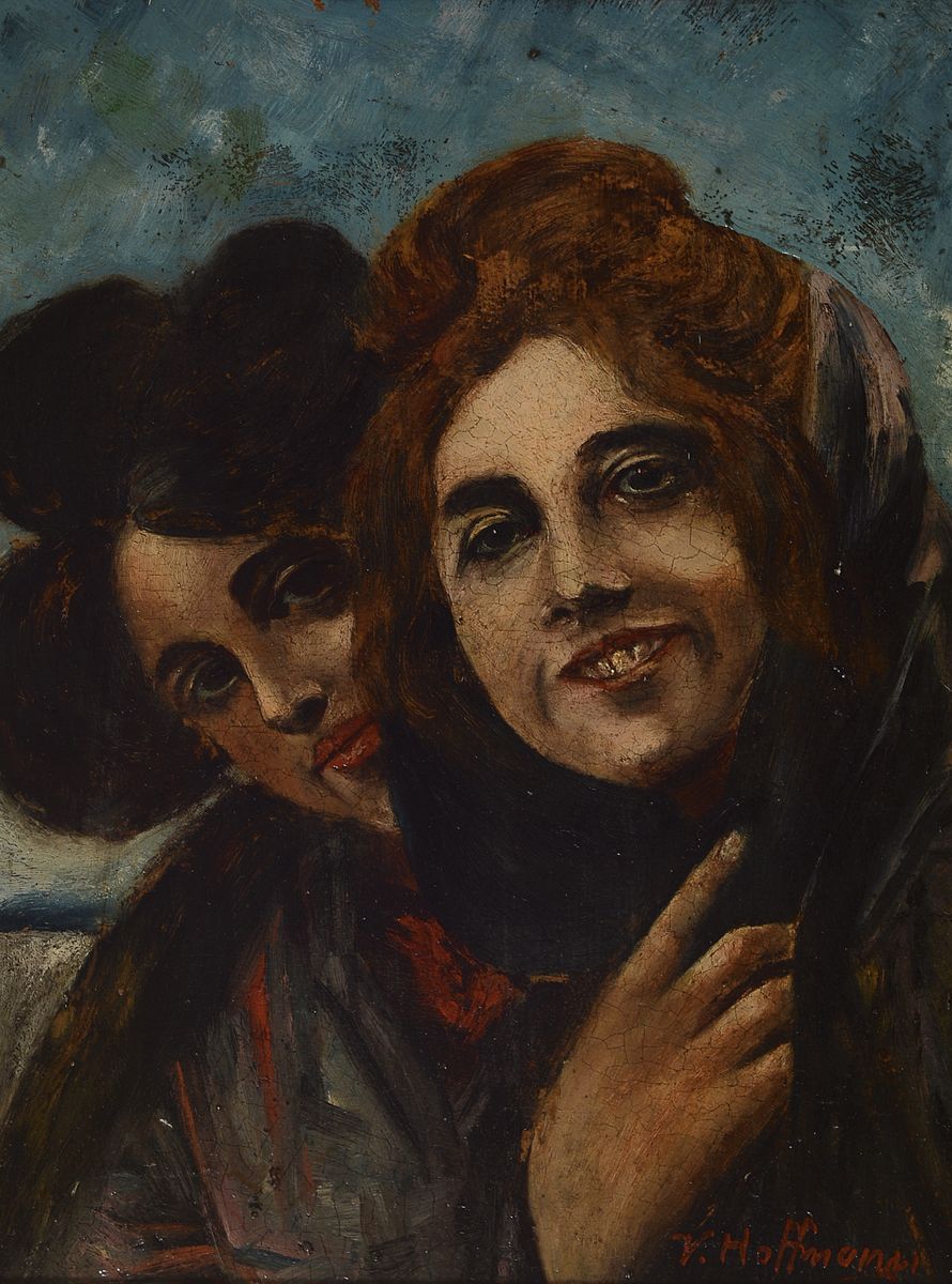 V. Hoffmann, deutscher Bildnismaler, um 1900, Zigan-Mädchen, so rückseitig betitelt, Öl/Malkarton, rechts unten signiert, ca. 25x18cm, R. ca. ...