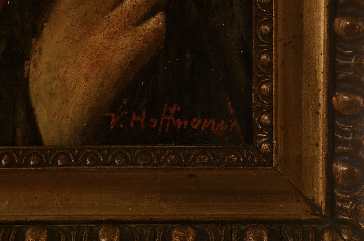 Detail a: V. Hoffmann, deutscher Bildnismaler, um 1900, Zigan-Mädchen, so rückseitig betitelt, Öl/Malkarton, rechts unten signiert, ca. 25x18cm, R. ca. ...