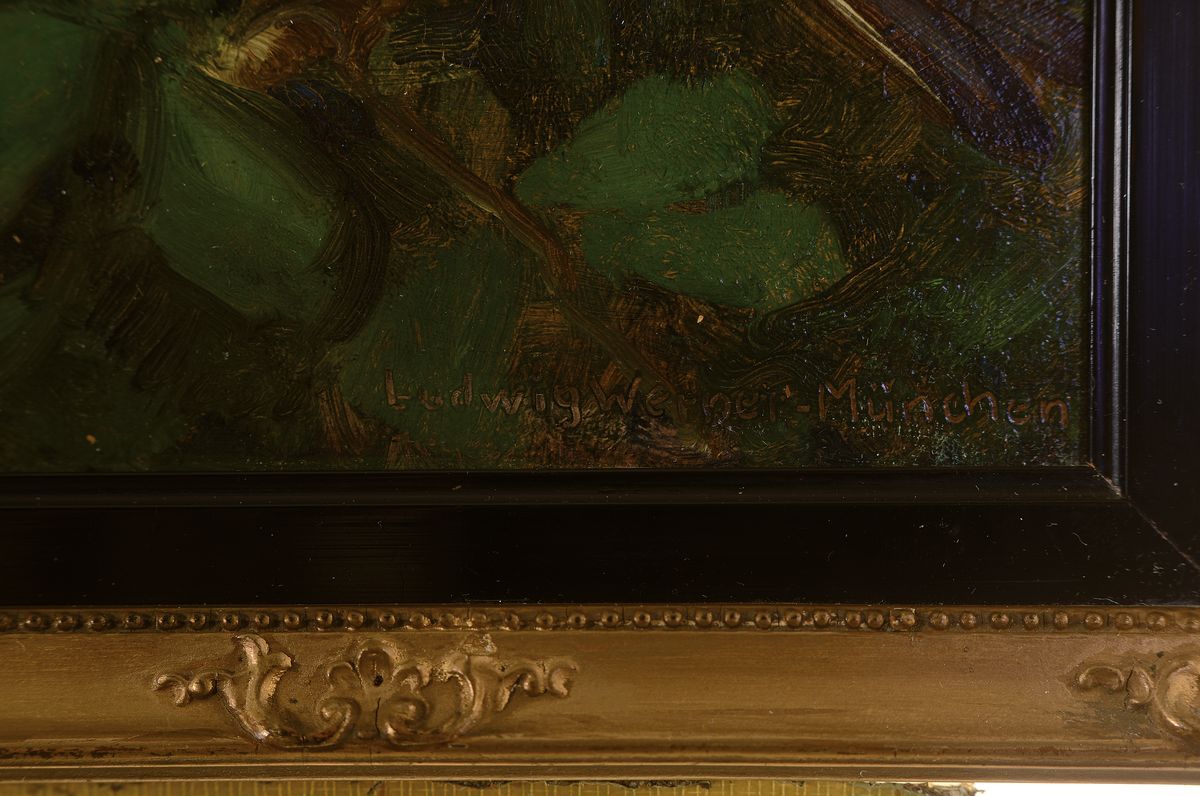 Detail b: Ludwig Werner, Münchener Maler, um 1900, 2 Pendants: Dompfaff im Geäst, und Finken im Geäst, Öl/Malkarton, rechts unten signiert, ca. 21x15cm, R. ...