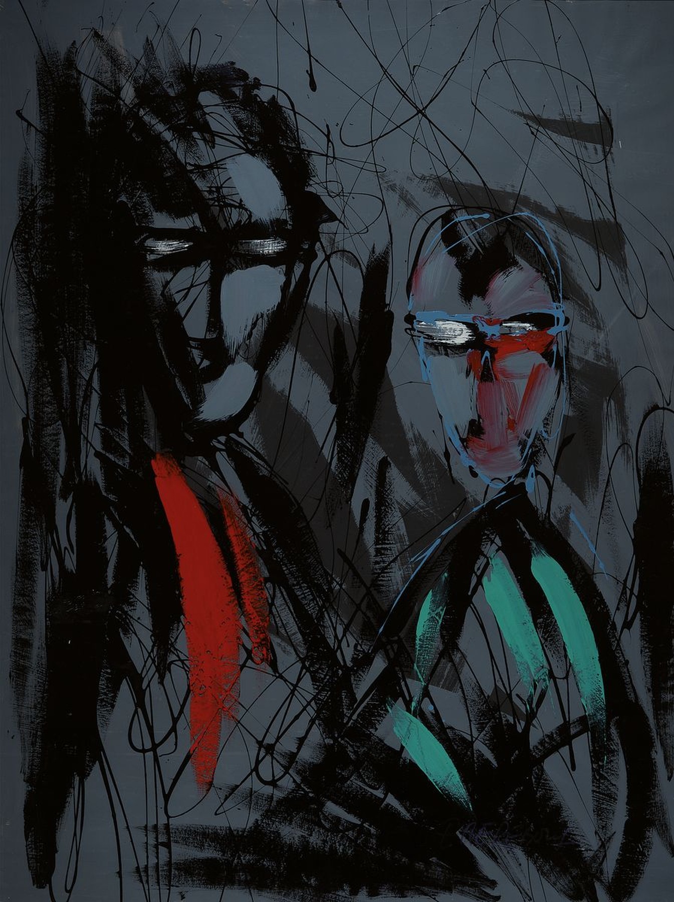 Christian Claerebout, geb. 1947 Toulouse, Cool guys, Mischtechnik und Acryl auf Papier, rechts unten signiert, ca. 100x74cm, u.Gl., R.