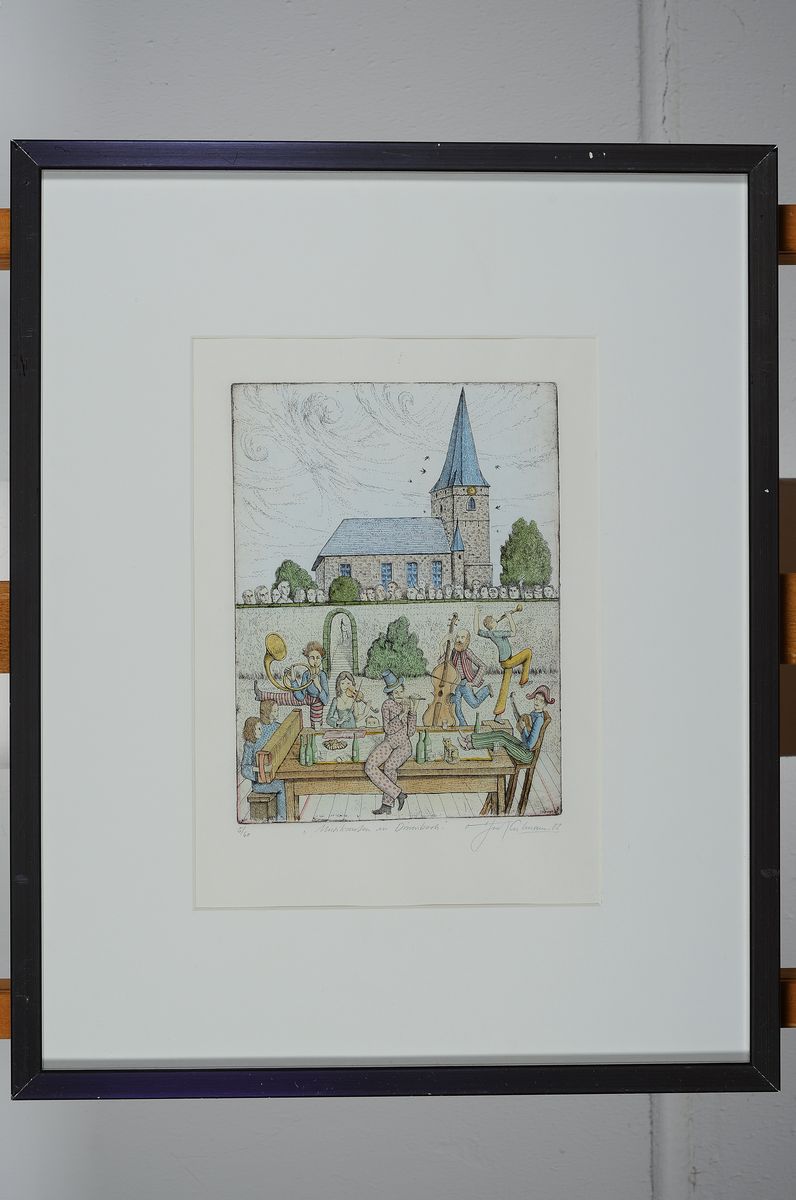 Detail m: Otfried H. Culmann, geb. 1949 Billigheim, bekannter pfälzer Maler und Grafiker, Vertreter des phantastischen Realismus, hier: 2 Farbradierungen, ...