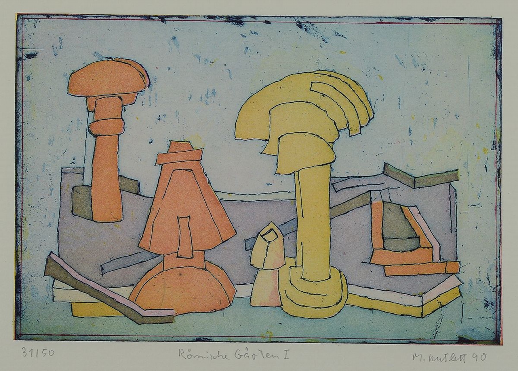 Detail b: Maximilian Hutlett, 1933 Zweibrücken-2018 Wachenheim, 2 Farbradierungen: Römische Gärten I und II, beide betitelt, signiert und dat. 90, num. ...