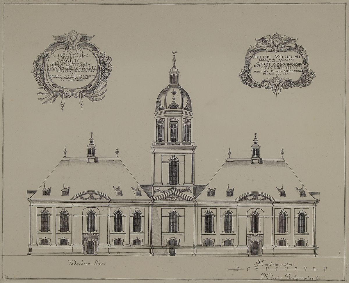 Kupferstich, Philippi Wilhelmi, Mannheimer Schuch, P. Cloeter Büchsenmacher, Passepartout, unter Glas gerahmt, ca. 27x33cm/46x52cm