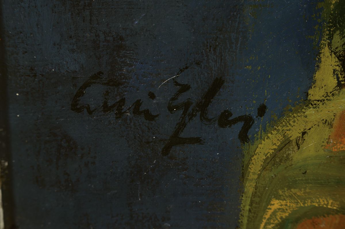 Detail a: Willi Egler, 1887 Bad Rappenau-1953 Karlsruhe, Sonnenblumen im Westerwälder Steinzeugkrug, Öl/Lwd, links unten signiert, ca. 100x80cm, R. ca. ...