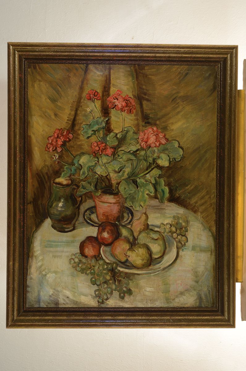 Detail k: Richard Alexander Dilger, 1887-1973, Stillleben, Früchte und Geranien, Öl/Lwd, oben recht sign. und dat. 1937, R. ca. 116x90 cm