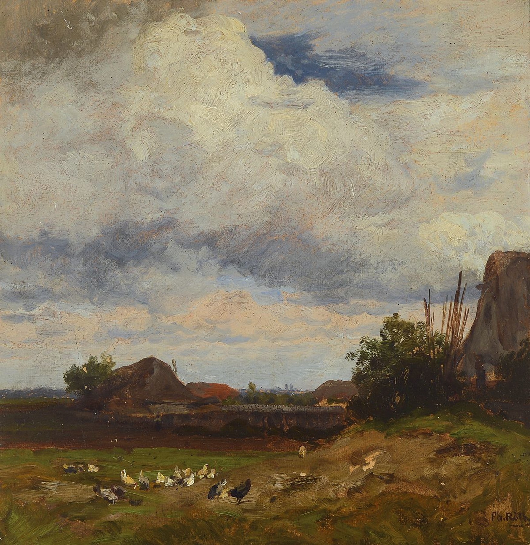 Philipp Röth, 1841 Darmstadt - 1921 München, Studium an der KA Karlsruhe, später ansässig u. tätig in Dachau, hier aufziehende Gewitterwolken ...