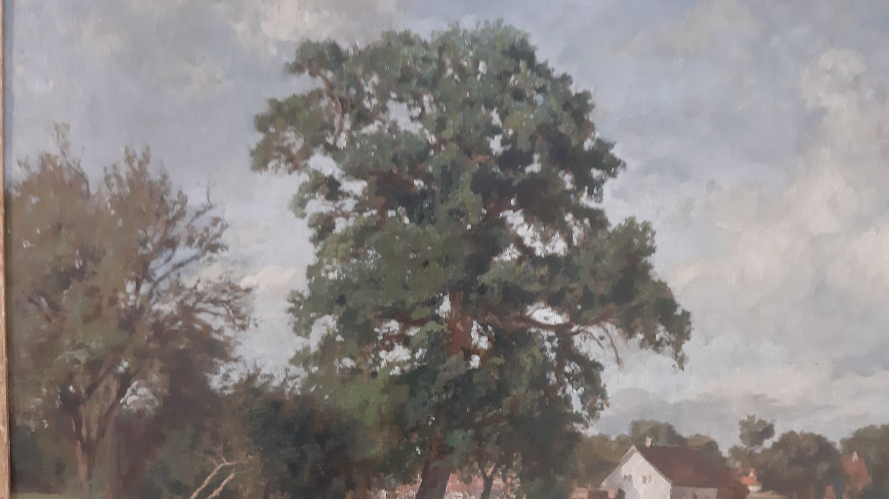 Detail f: Philipp Röth, Zeichner und Maler des Impressionismus und der Spätromantik, sommerliche Dorfansicht am See, stimmungsvolle sonnige Landschaft mit ...