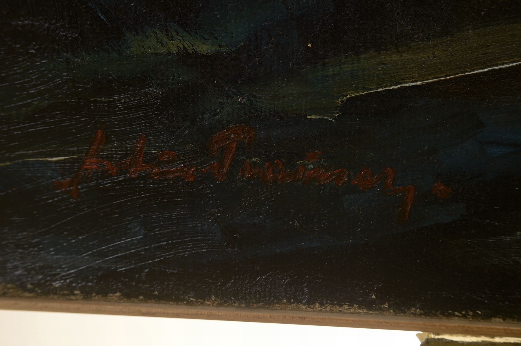 Detail a: Unbekannter Künstler, 1. Hälfte 20. Jh., melancholischer Rückenakt, Öl/Lwd, links unten unleserlich signiert Artur (?) T...., ca. 110x110cm