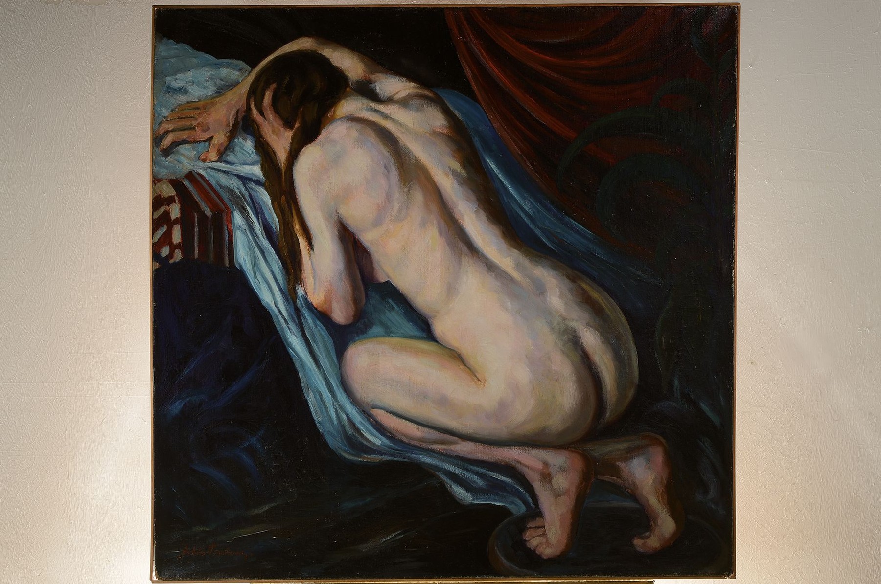 Detail k: Unbekannter Künstler, 1. Hälfte 20. Jh., melancholischer Rückenakt, Öl/Lwd, links unten unleserlich signiert Artur (?) T...., ca. 110x110cm