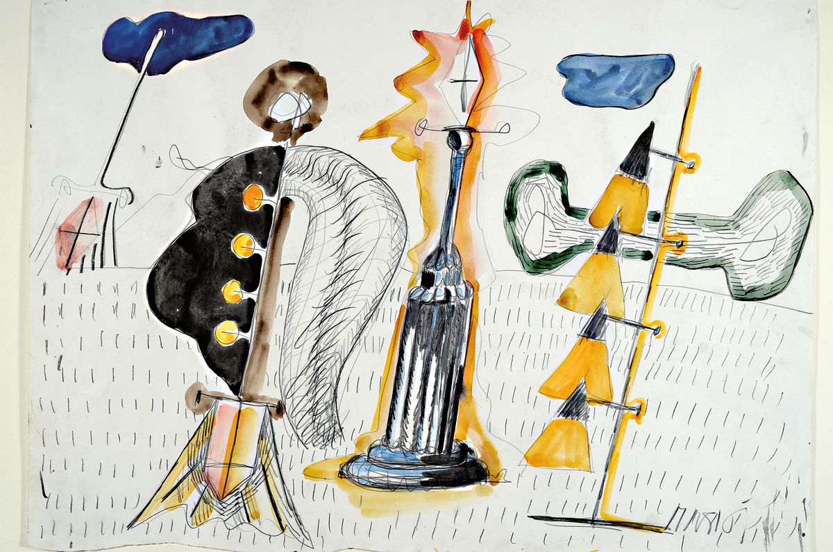 Detail k: Markus Lüpertz, geb. 1941, Mischtechnik Gouache, Kohle und Bleistift auf Papier, links oben signiert Markus, ca. 43x 62cm, leicht verschmutzt, vom ...