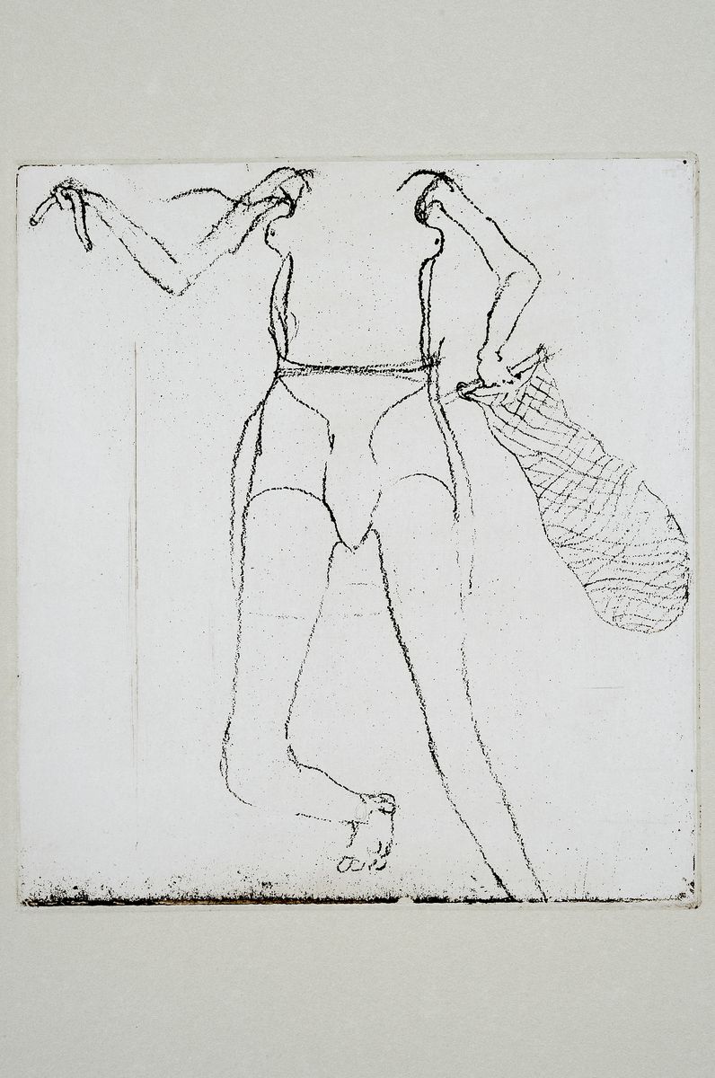 Detail k: Joseph Beuys, 1921-1986, "Taucherin", Lithografie, verso dat. 10/26, Platte ca. 17x16 cm, gesamt ca. 38x28 cm