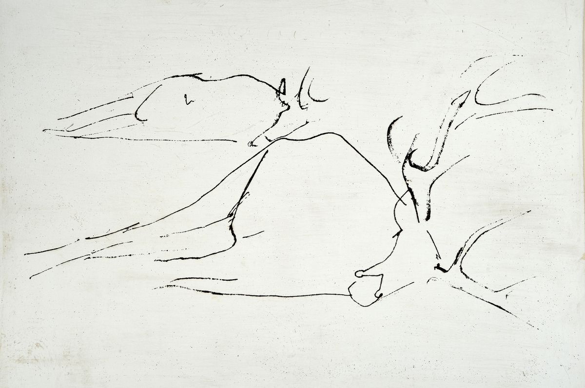 Detail k: Joseph Beuys, 1921-1986, "Tote Hirsche", Lithografie, verso dat. 40x57, gebrsp. zusehen