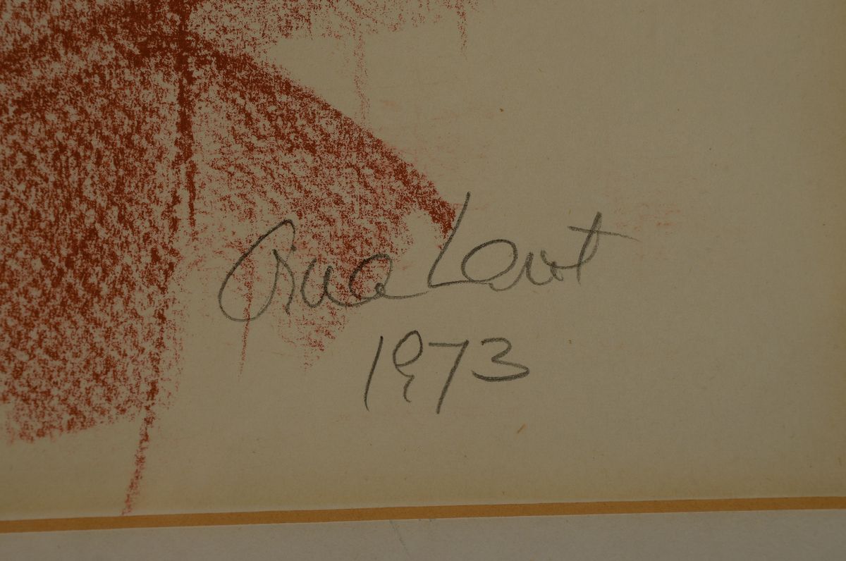 Detail a: Dina Larot, geb. 1942, "Mädchen", Rötelzeichnung, sign., dat. 1973, unter Glas gerahmt, gesamt ca. 78x60 cm