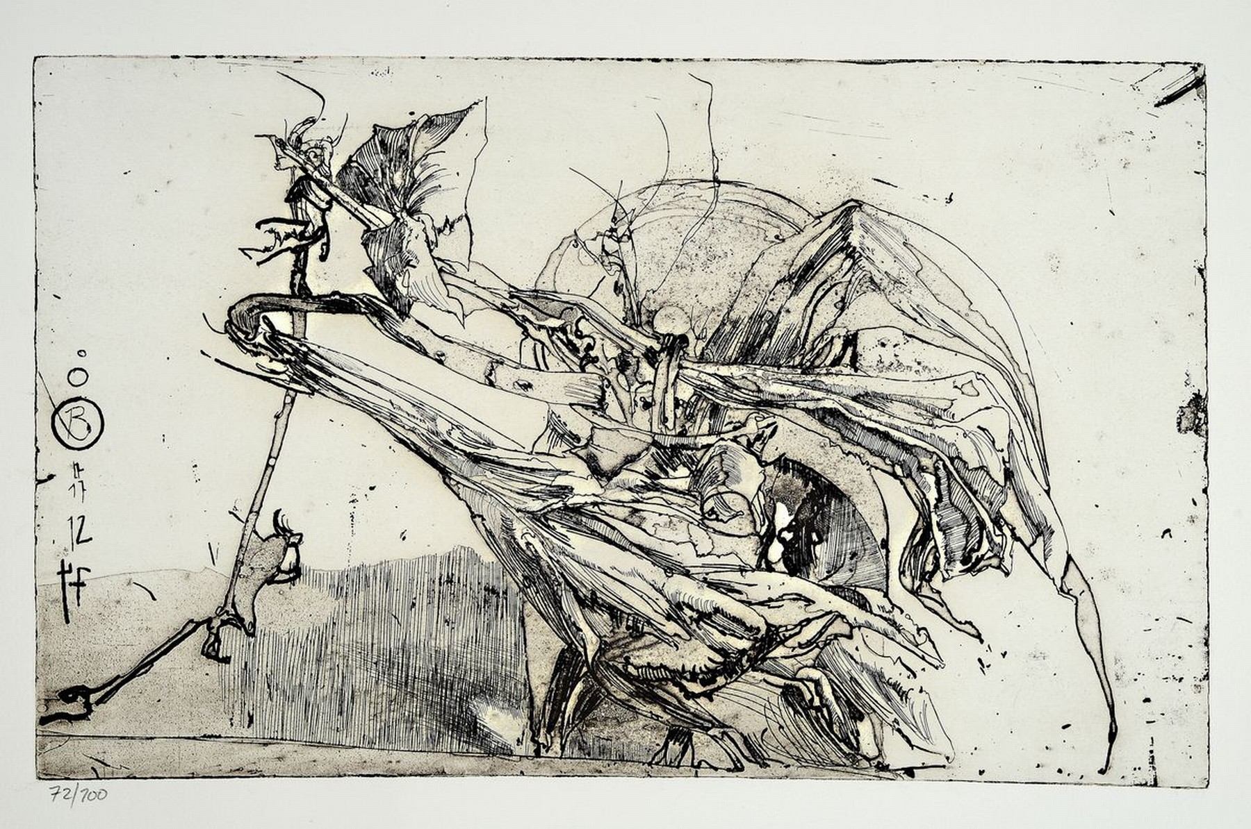 Horst Janssen, 1929-1995, Radierung, num.72/100, unsign., Platte ca. 24,5x40 cm, gesamt ca. 35x50 cm