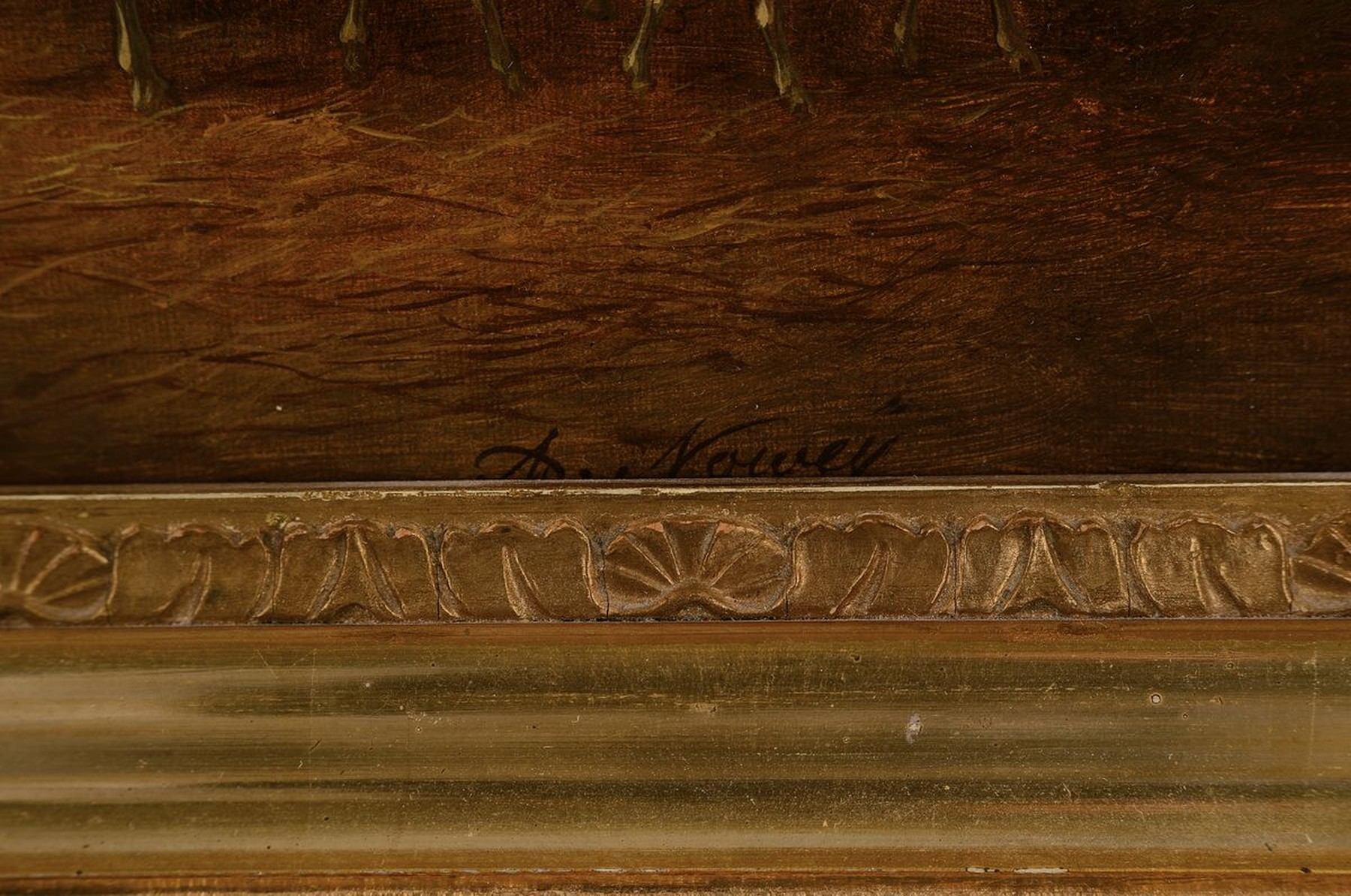 Detail a: Adolf Nowey, geb. um 1835, Stallinterieur, Ziegenbock, Schafe und Hühner im Stall, Öl/Lwd, rechts unten signiert, ca. 23x36cm/37x51cm, Rahmen
